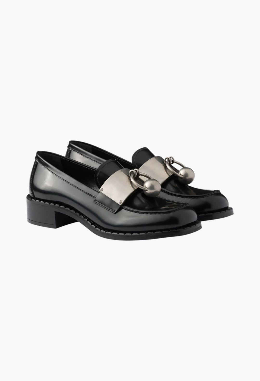 Black - Brushed Leather Loafers With Metal Details - GLAM MODA