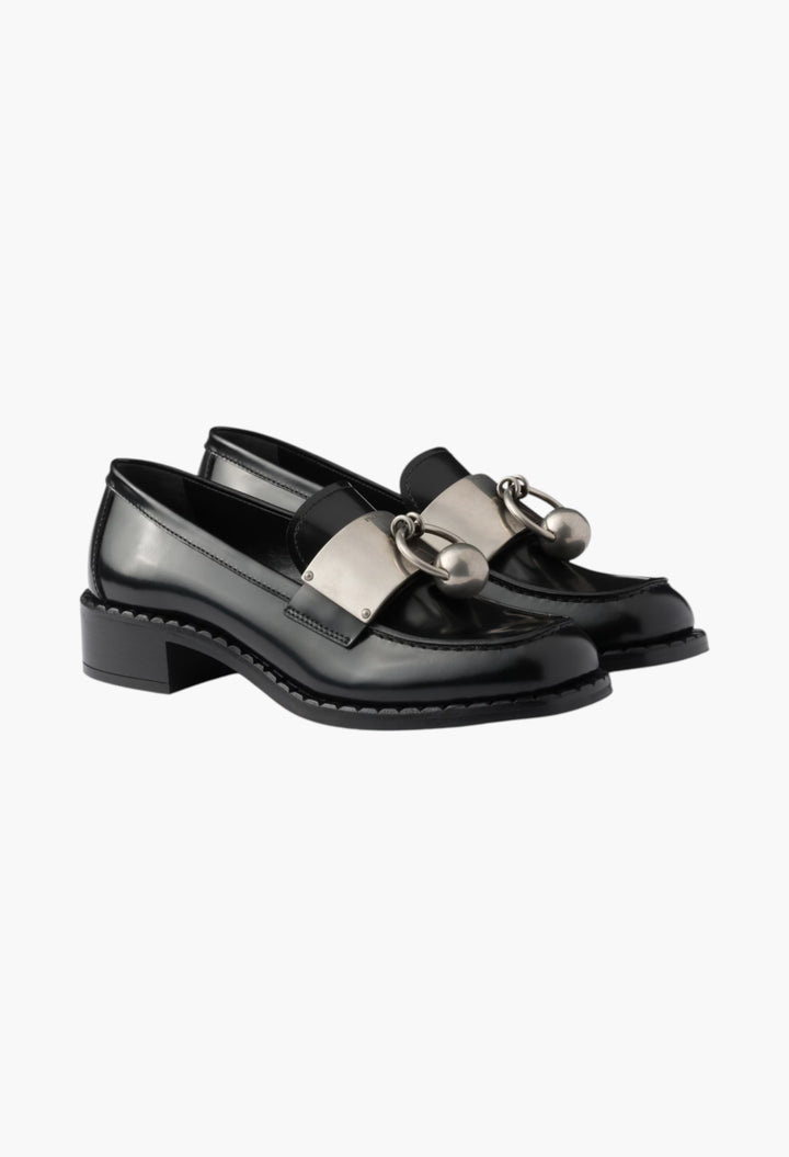 Black - Brushed Leather Loafers With Metal Details - GLAM MODA
