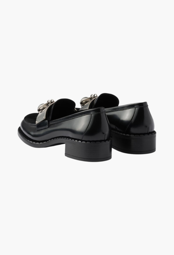 Black - Brushed Leather Loafers With Metal Details - GLAM MODA