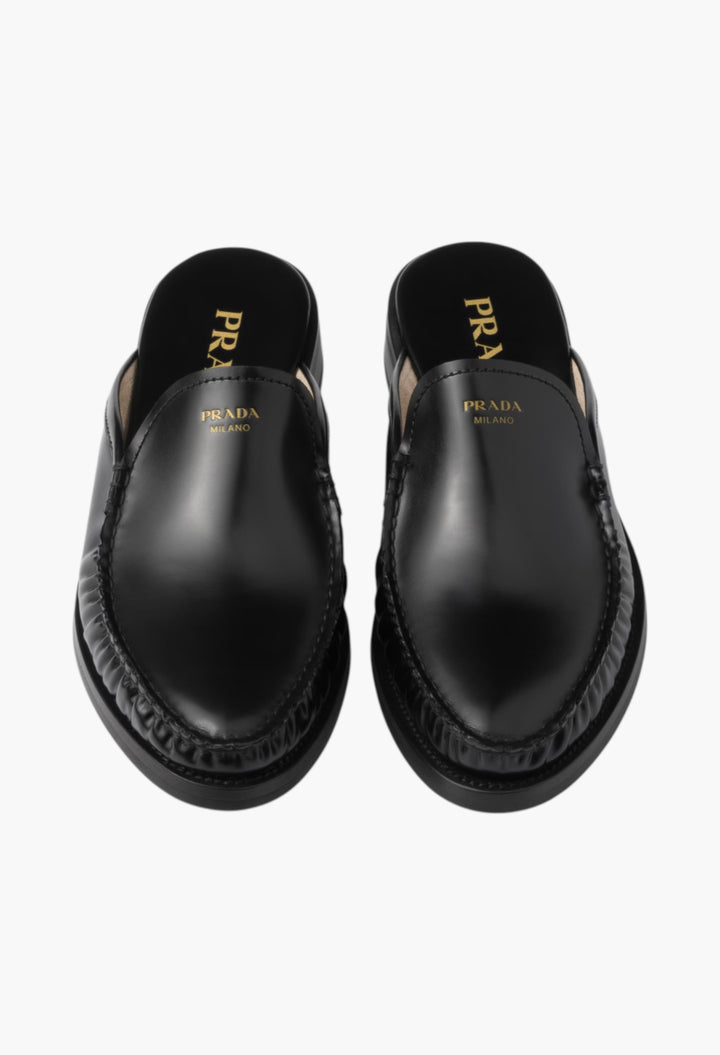 Black - Brushed Leather Mules - GLAM MODA