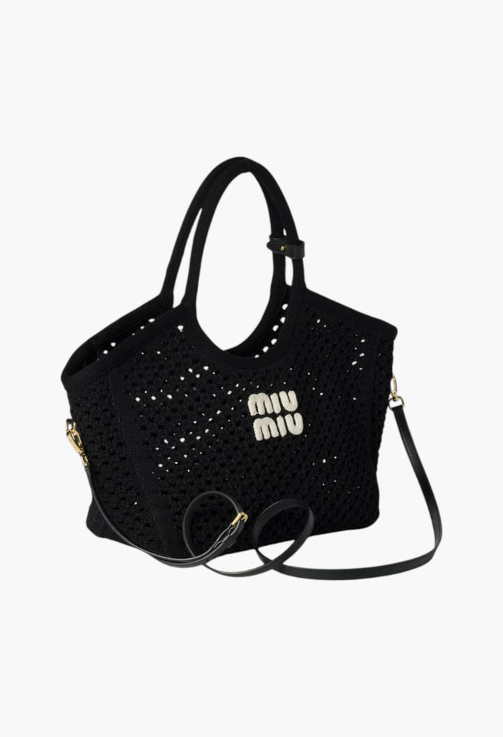 Black/Chalk White - IVY Cotton Mesh Tote Bag - GLAM MODA