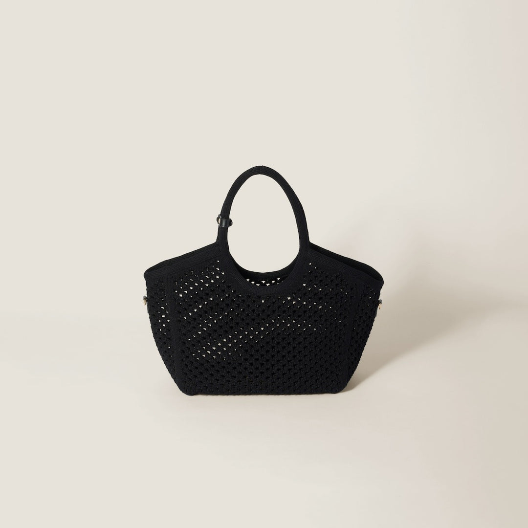 Black/Chalk White - IVY Cotton Mesh Tote Bag - GLAM MODA