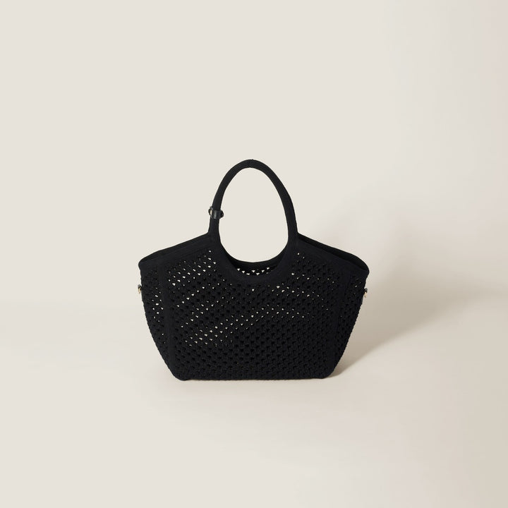 Black/Chalk White - IVY Cotton Mesh Tote Bag - GLAM MODA