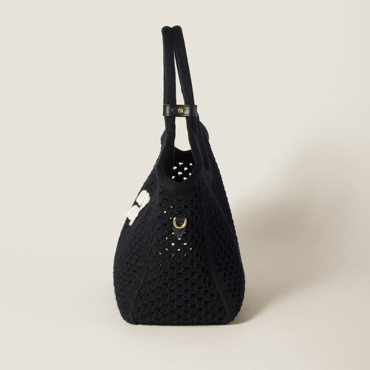 Black/Chalk White - IVY Cotton Mesh Tote Bag - GLAM MODA