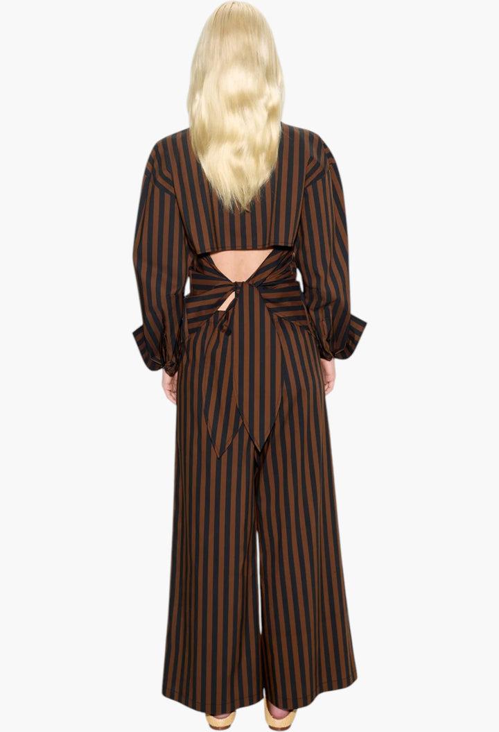 Black/Choco Brown Stripe - Toni Poplin Pant - GLAM MODA