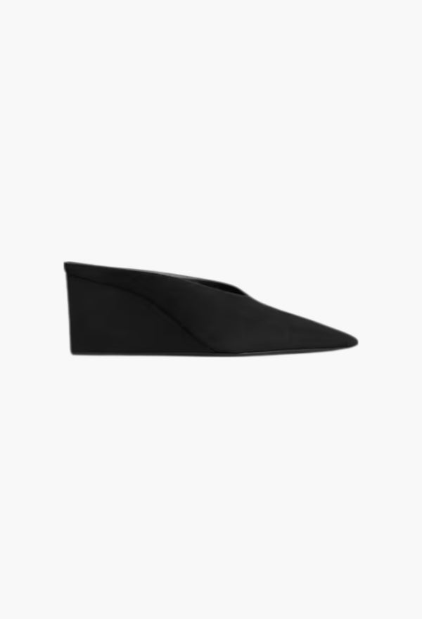 Black - Cube Wedge Mules In Suede Goatskin