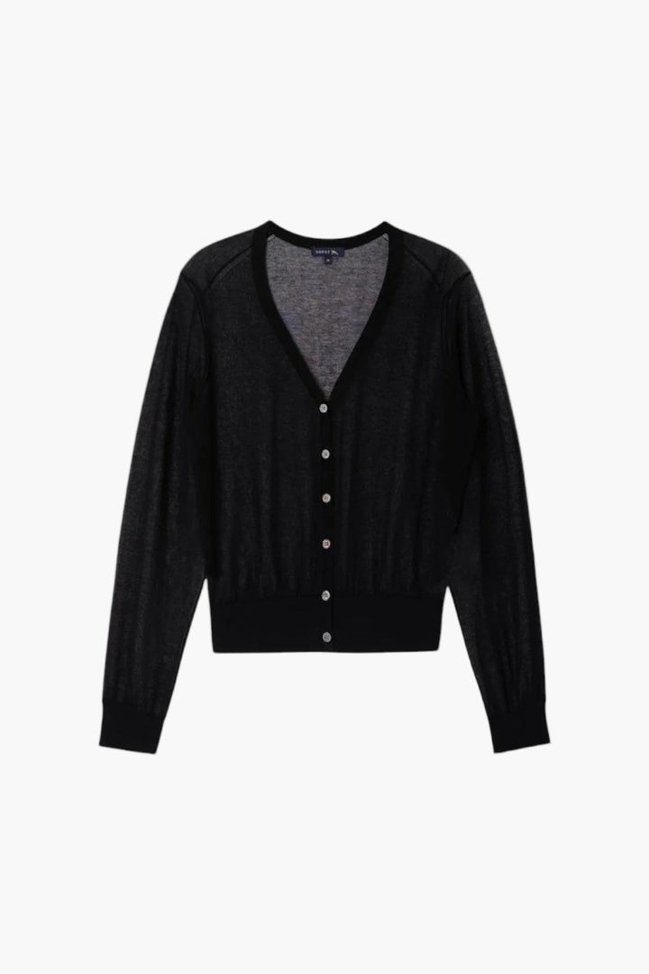 Black - Etretat Cardigan  Sheer Knit Cardigan - GLAM MODA