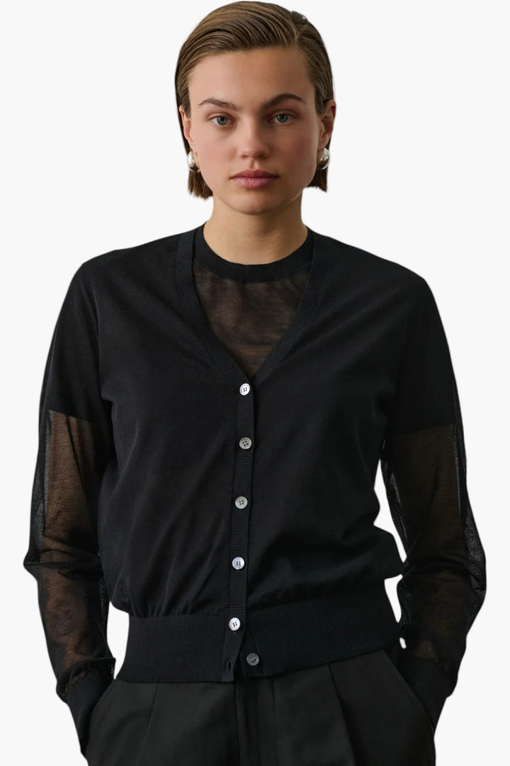 Black - Etretat Cardigan  Sheer Knit Cardigan - GLAM MODA