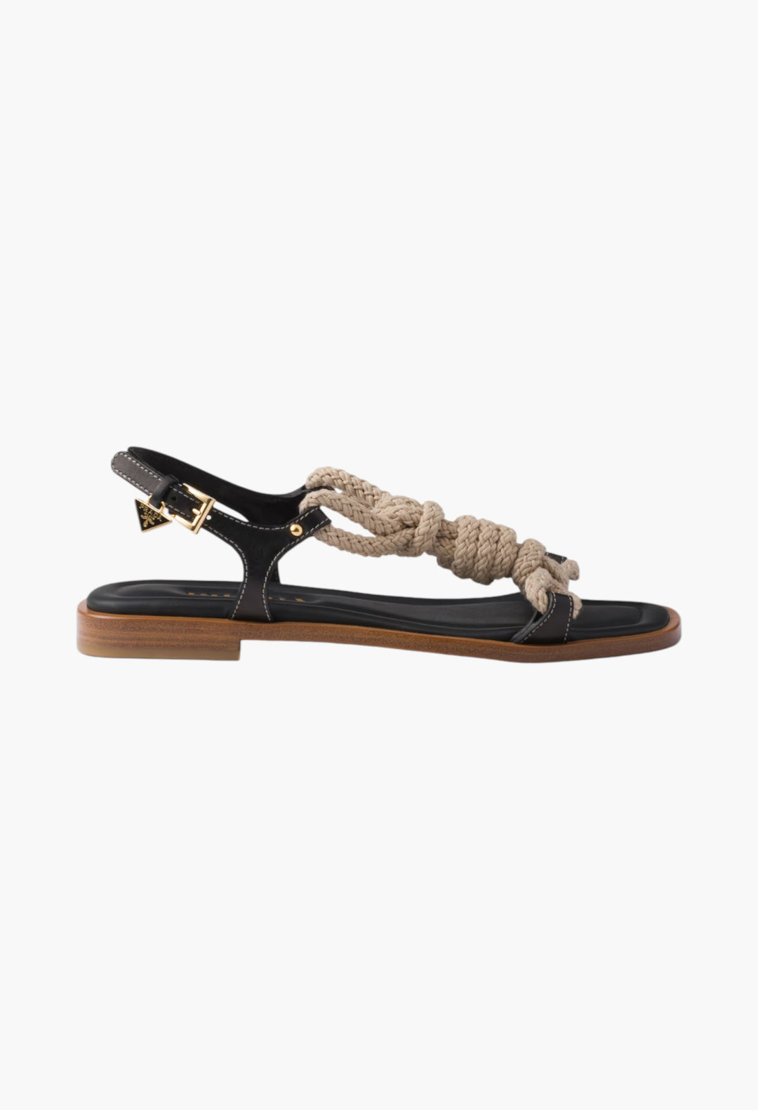 Black - Flat Leather And Cord Sandals - GLAM MODA