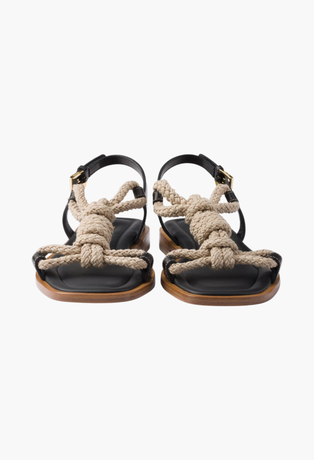 Black - Flat Leather And Cord Sandals - GLAM MODA