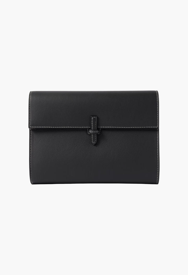 Black - Large Leather Clutch - GLAM MODA