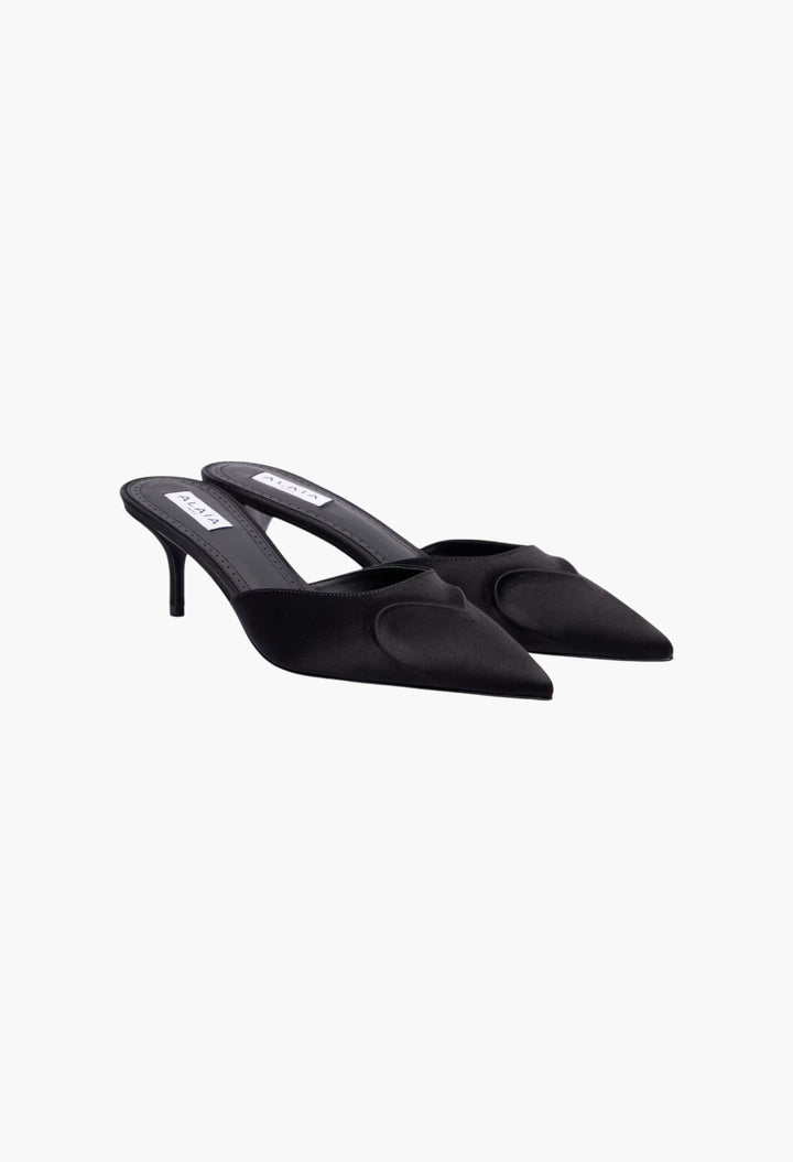Black - Le Cœur 3D 55 Satin Mules - GLAM MODA