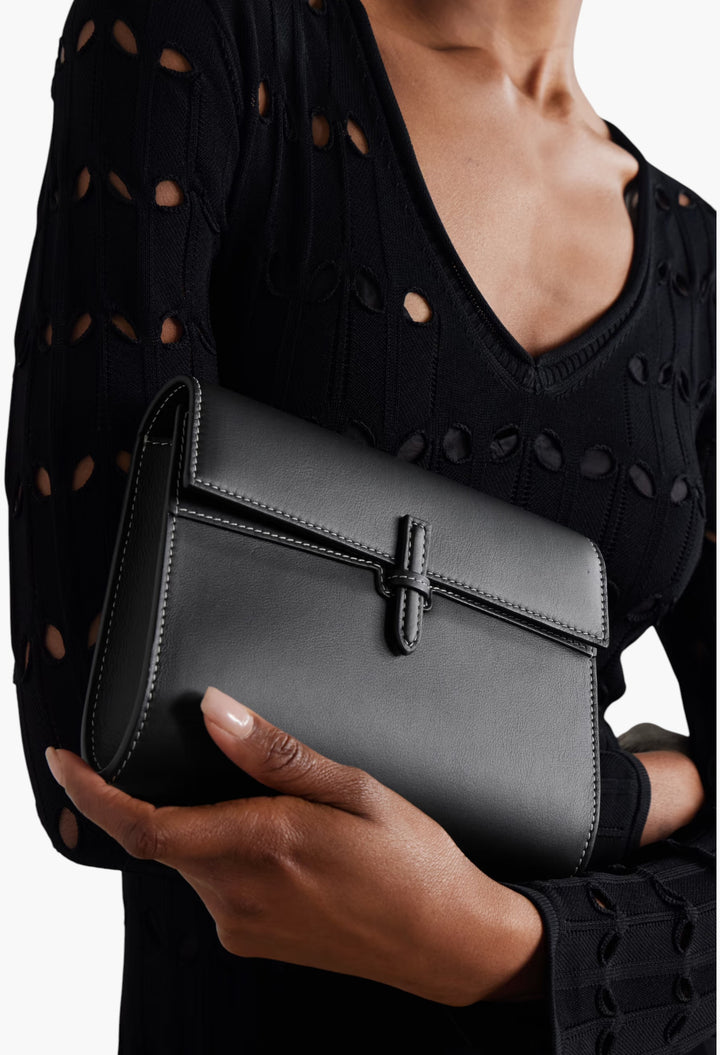 Black - Leather Clutch - GLAM MODA