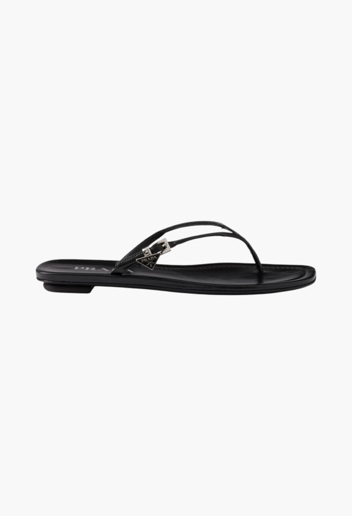 Black - Leather Thong Sandals - GLAM MODA