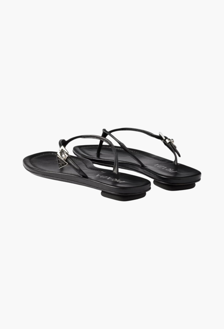 Black - Leather Thong Sandals - GLAM MODA