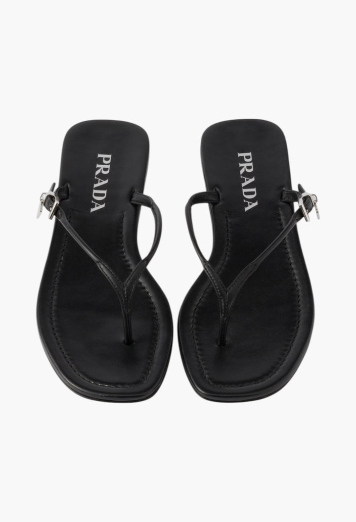 Black - Leather Thong Sandals - GLAM MODA