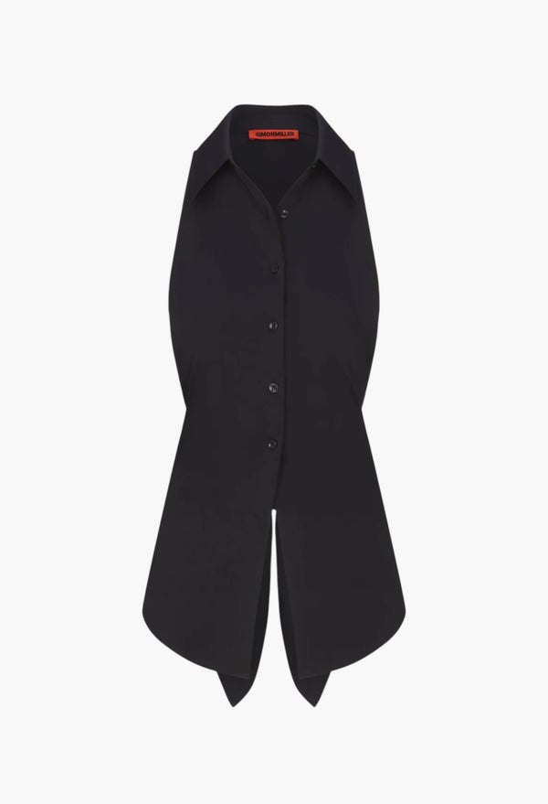 Black - Loch Sleeveless Poplin Button Up