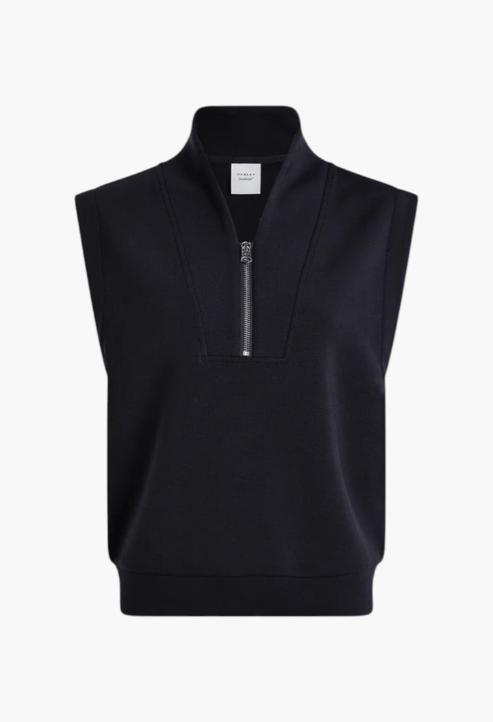 Black - Loretta Half-Zip Sleeveless Sweat - GLAM MODA