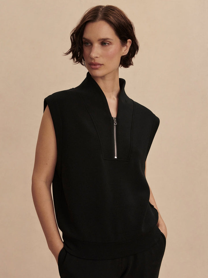 Black - Loretta Half-Zip Sleeveless Sweat - GLAM MODA