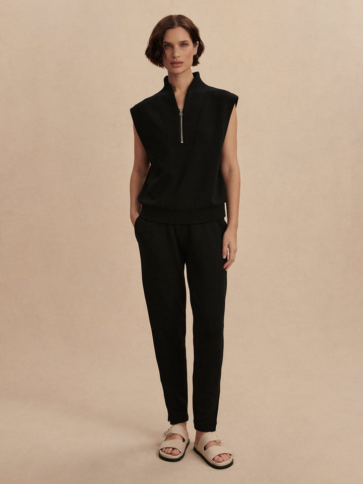 Black - Loretta Half-Zip Sleeveless Sweat - GLAM MODA