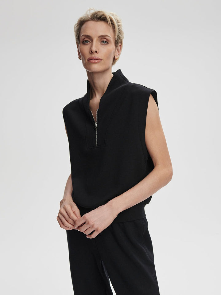 Black - Loretta Half-Zip Sleeveless Sweat - GLAM MODA