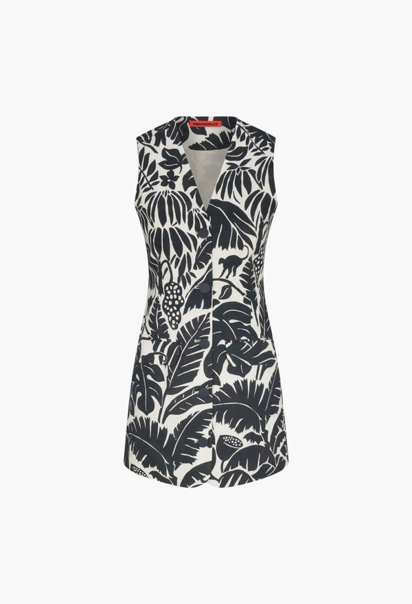 Black/Macadamia Acapulco - Carob Printed Linen Mini Dress