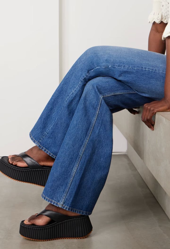 Black - Nama Leather Platform Flip Flops - GLAM MODA