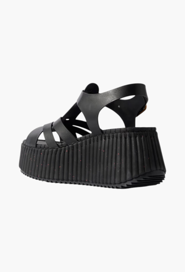 Black - Nama Leather Platform Sandals - GLAM MODA