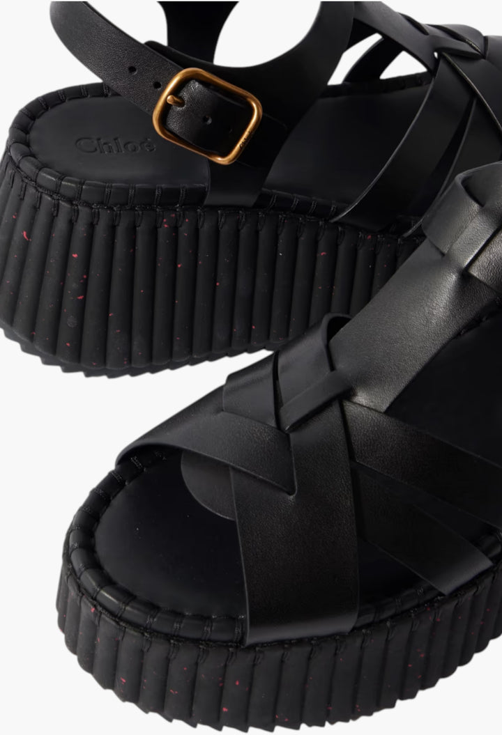 Black - Nama Leather Platform Sandals - GLAM MODA