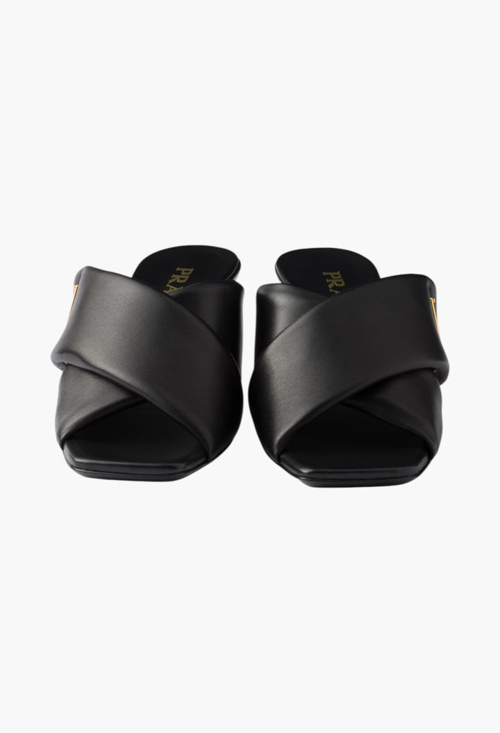 Black - Padded Nappa Leather Sandals - GLAM MODA