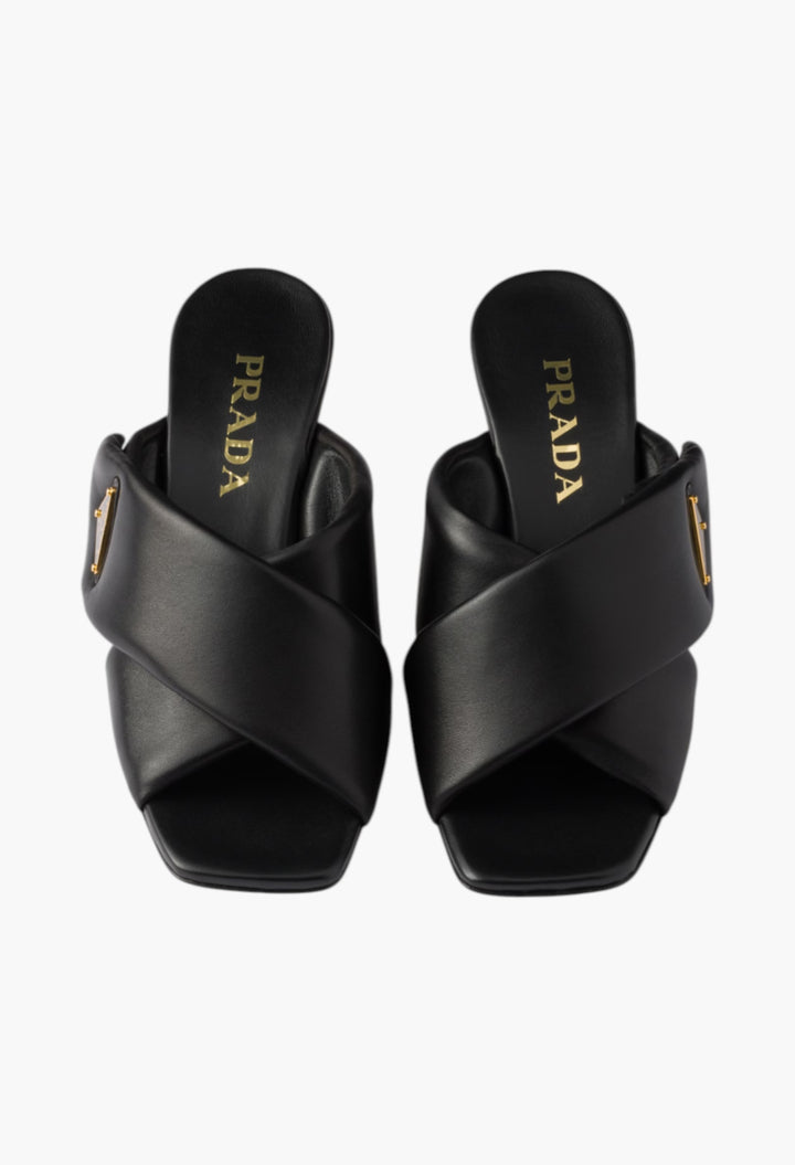 Black - Padded Nappa Leather Sandals - GLAM MODA
