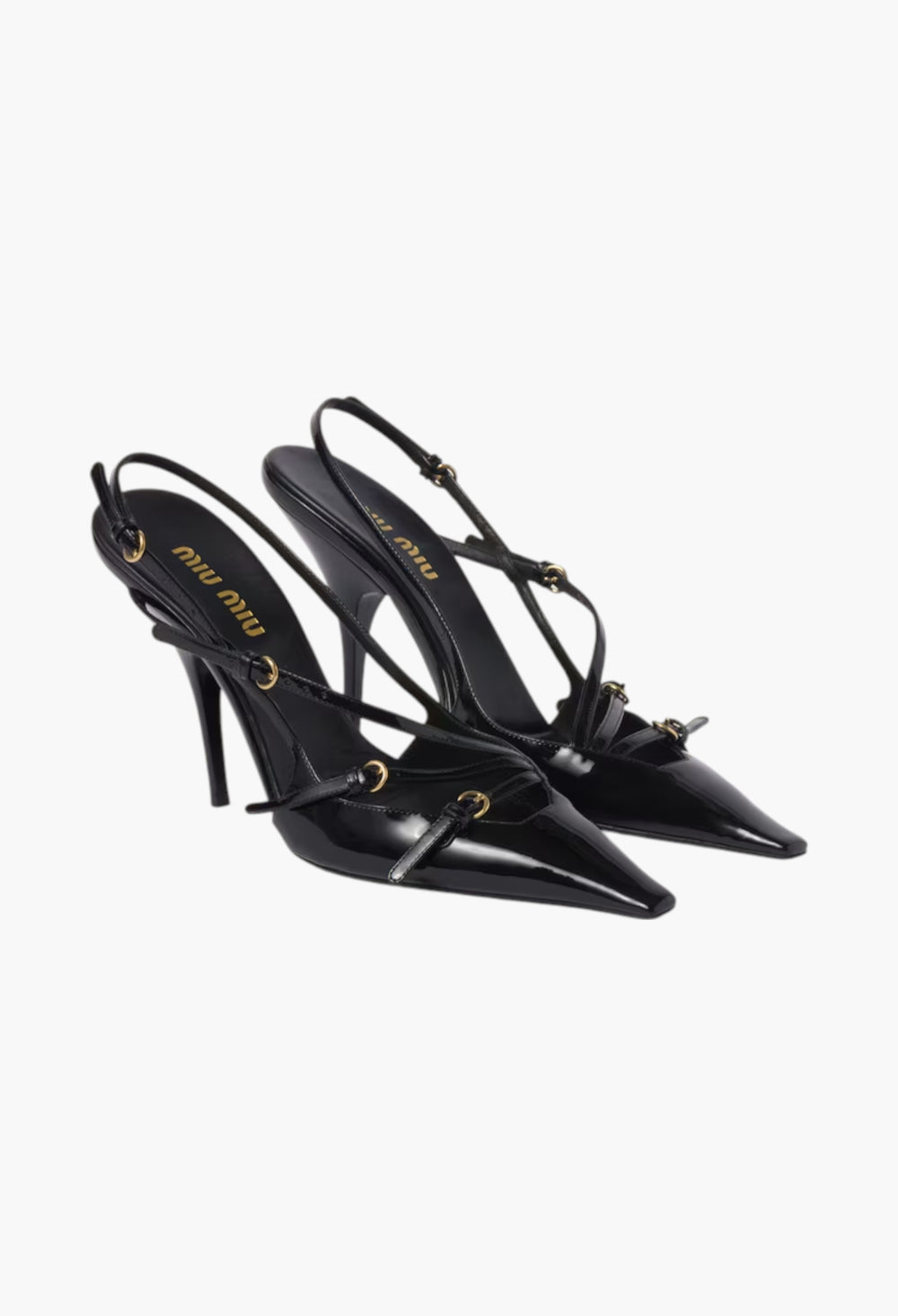 Black - Patent Leather Slingbacks With Buckles - GLAM MODA