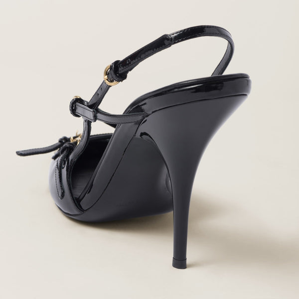 Black - Patent Leather Slingbacks With Buckles