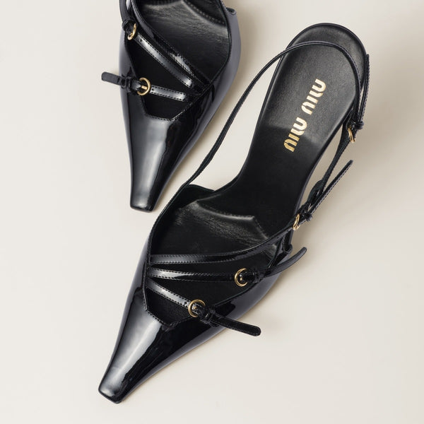 Black - Patent Leather Slingbacks With Buckles