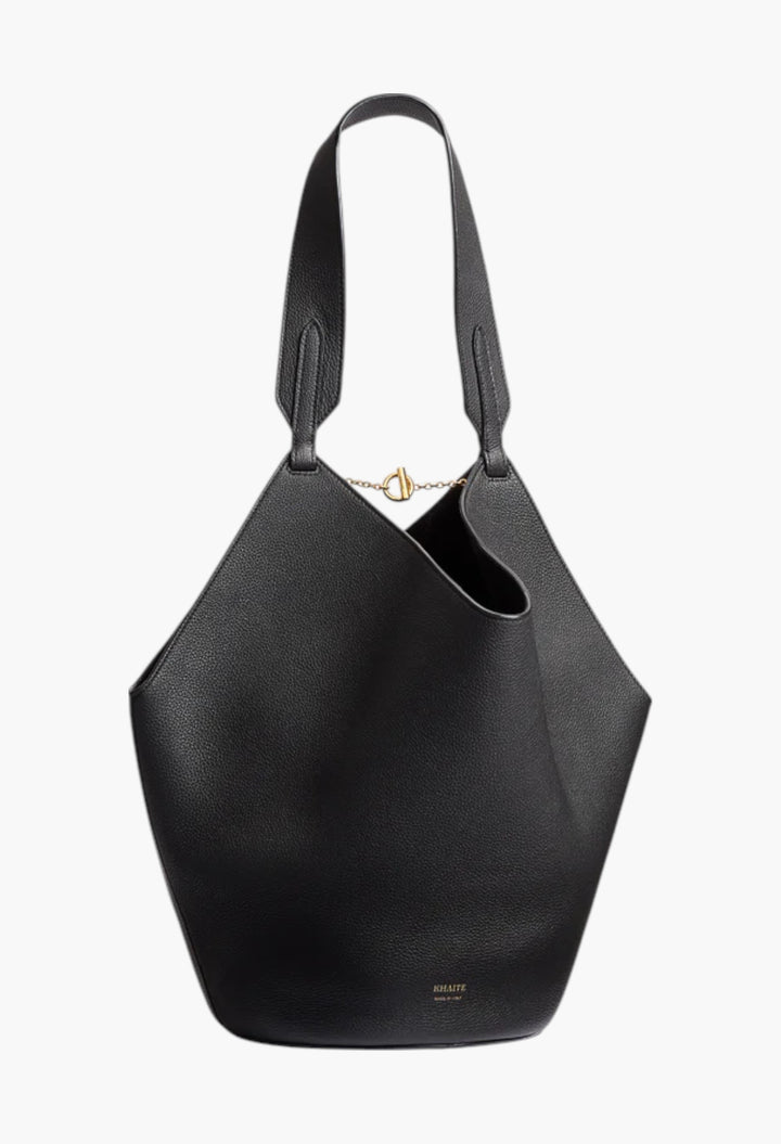 Black Pebbled Leather - Small Lotus Tote - GLAM MODA