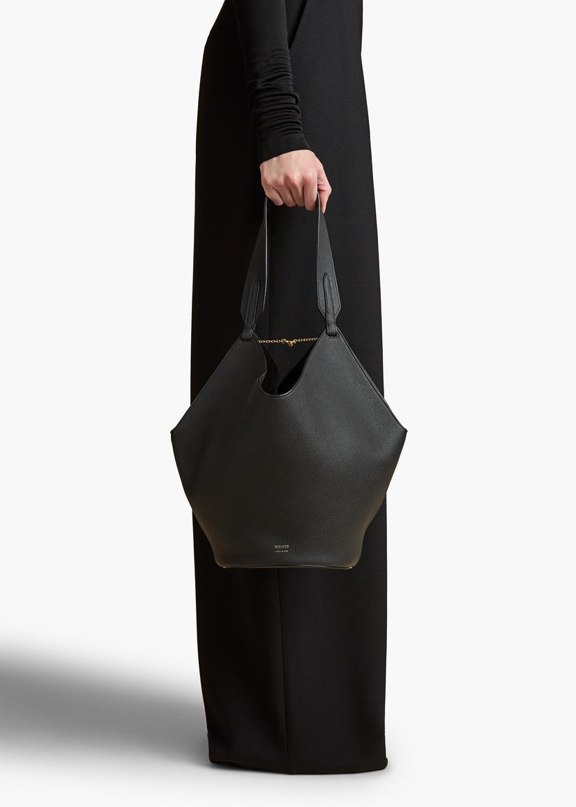 Black Pebbled Leather - Small Lotus Tote - GLAM MODA
