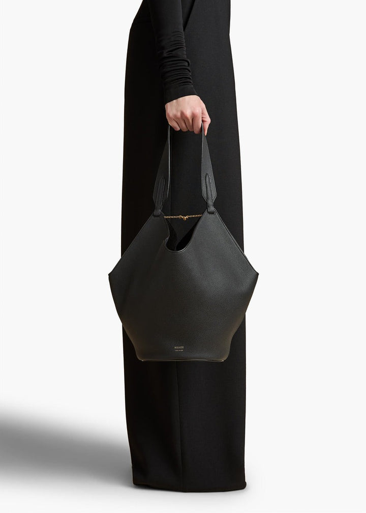 Black Pebbled Leather - Small Lotus Tote - GLAM MODA