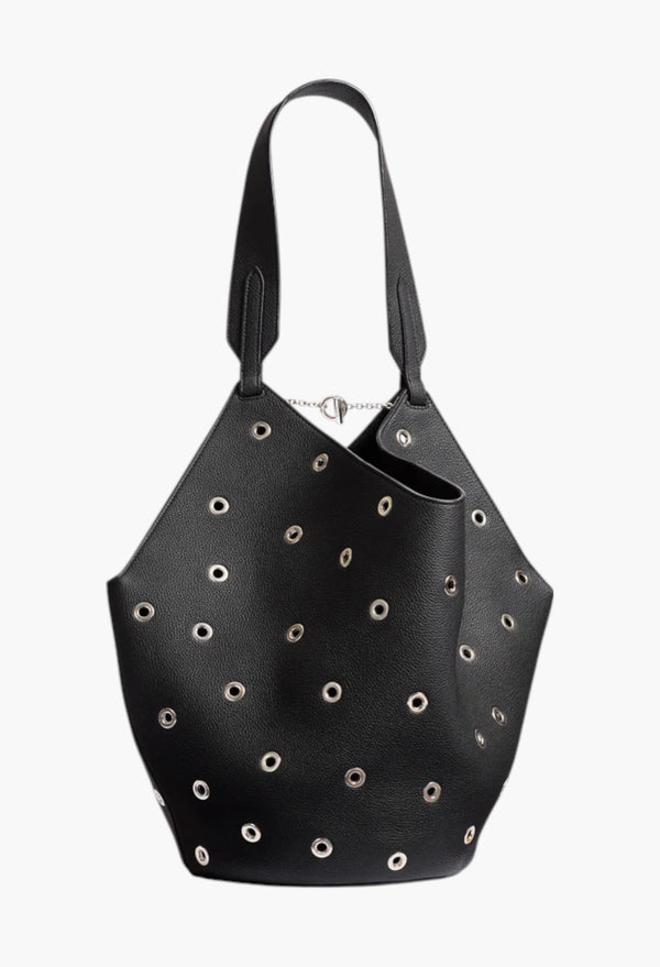 Black Pebbled Leather with Grommets - Small Lotus Tote