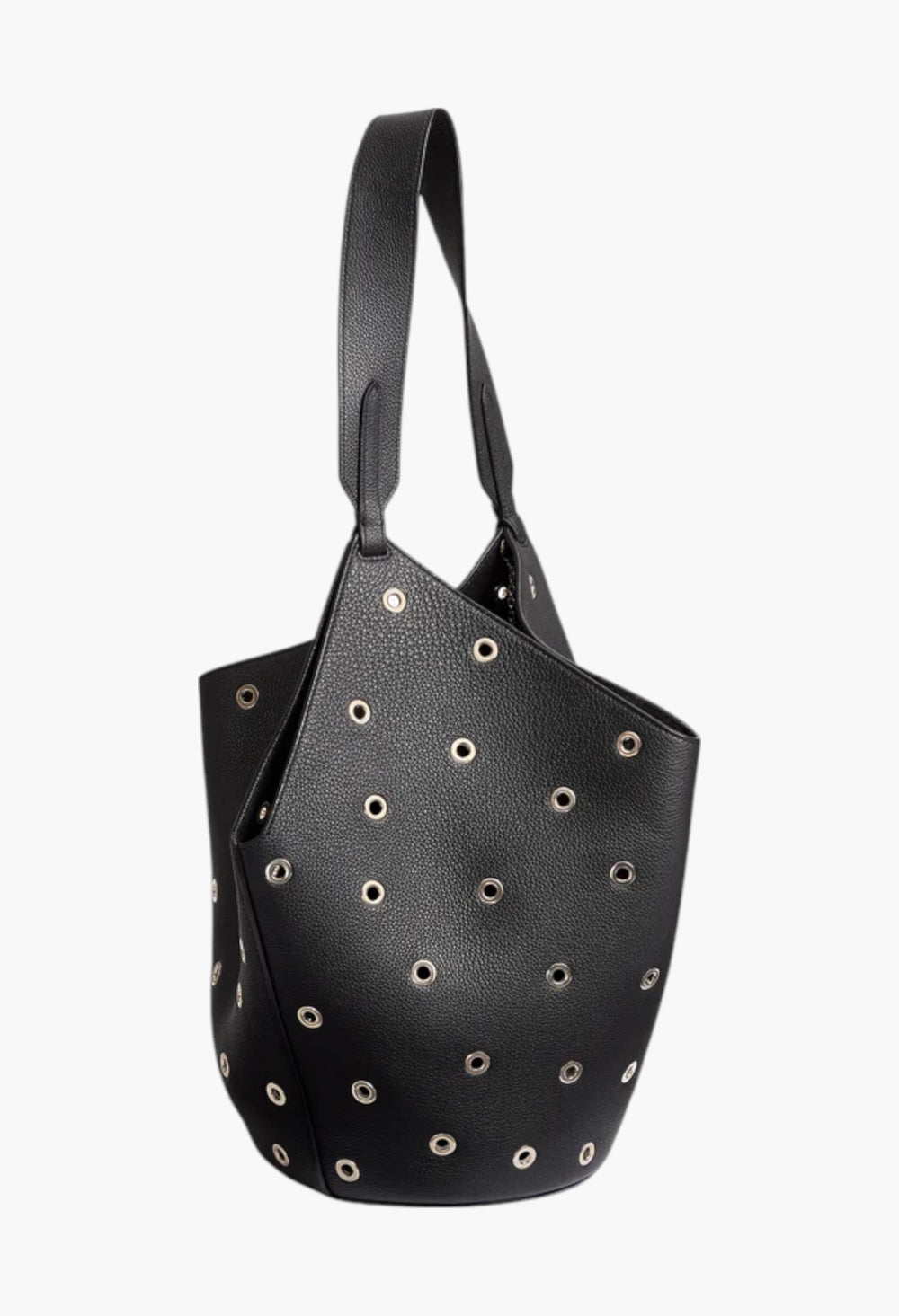 Black Pebbled Leather with Grommets - Small Lotus Tote - GLAM MODA