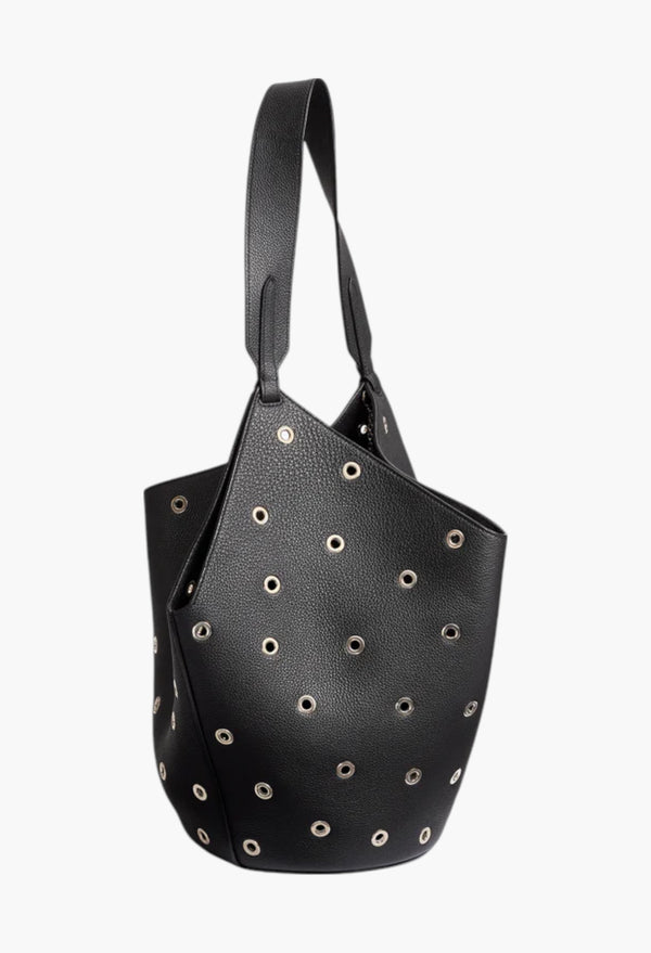 Black Pebbled Leather with Grommets - Small Lotus Tote