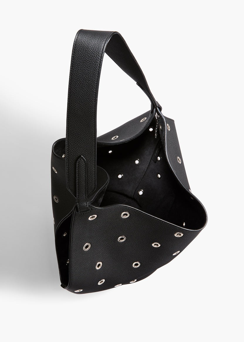 Black Pebbled Leather with Grommets - Small Lotus Tote - GLAM MODA