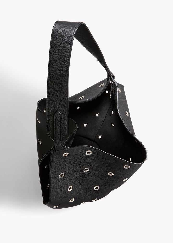Black Pebbled Leather with Grommets - Small Lotus Tote - GLAM MODA