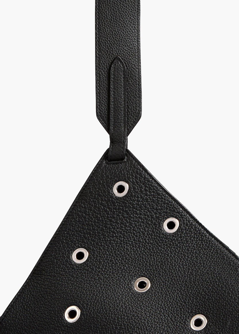 Black Pebbled Leather with Grommets - Small Lotus Tote - GLAM MODA