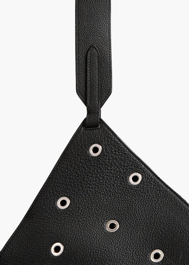 Black Pebbled Leather with Grommets - Small Lotus Tote - GLAM MODA