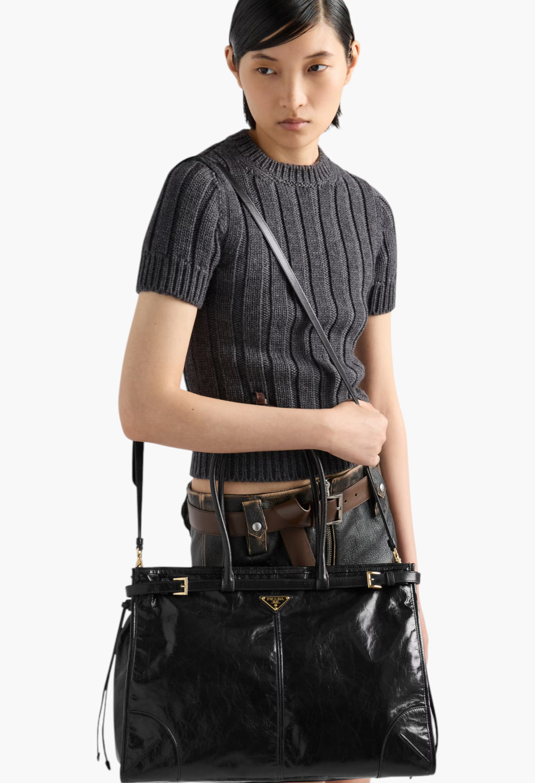 Black - Prada Bonnie Extra Large Leather Handbag - GLAM MODA