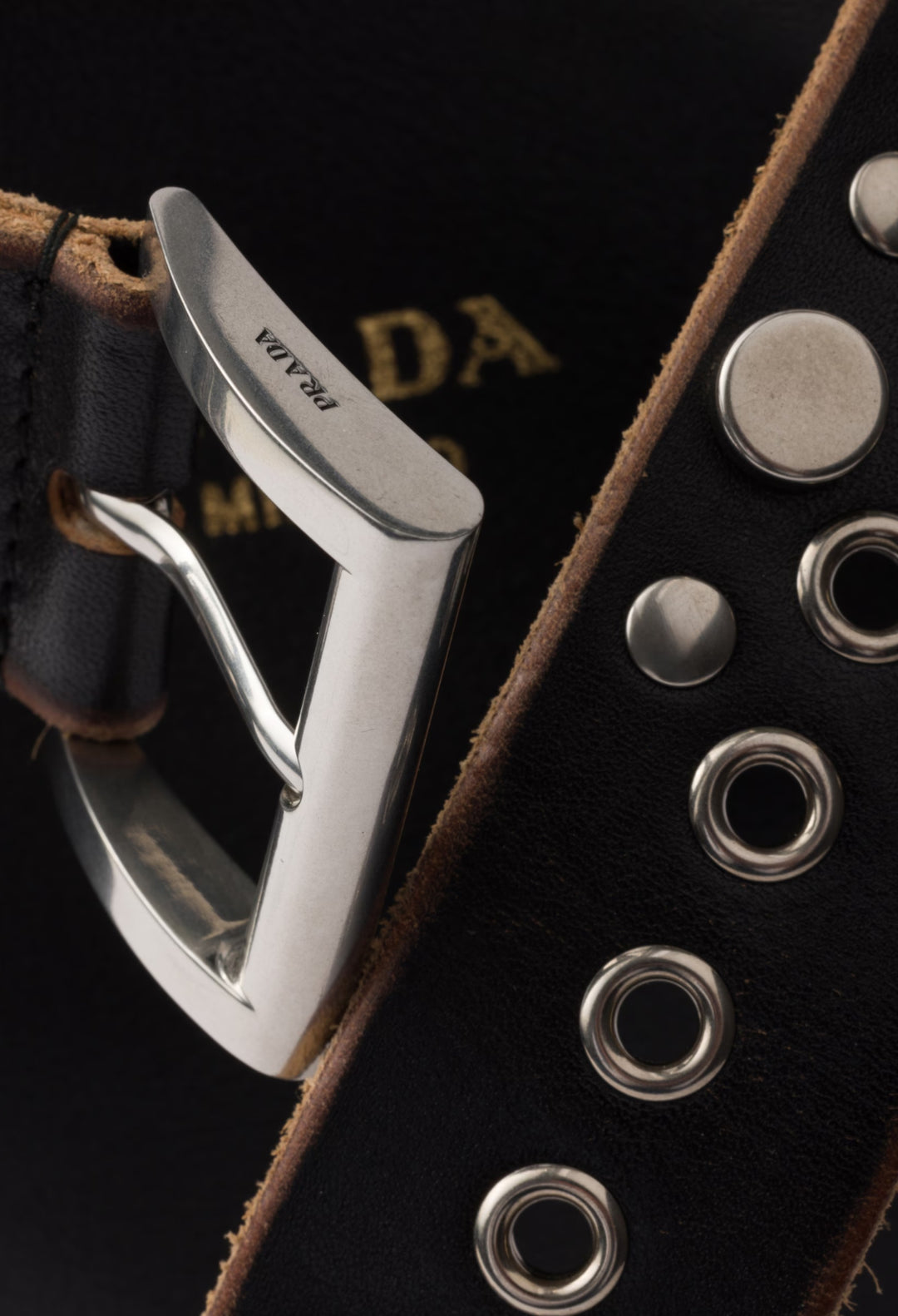 Black - Prada Buckle Leather Bucket Bag With Studded Belt - GLAM MODA