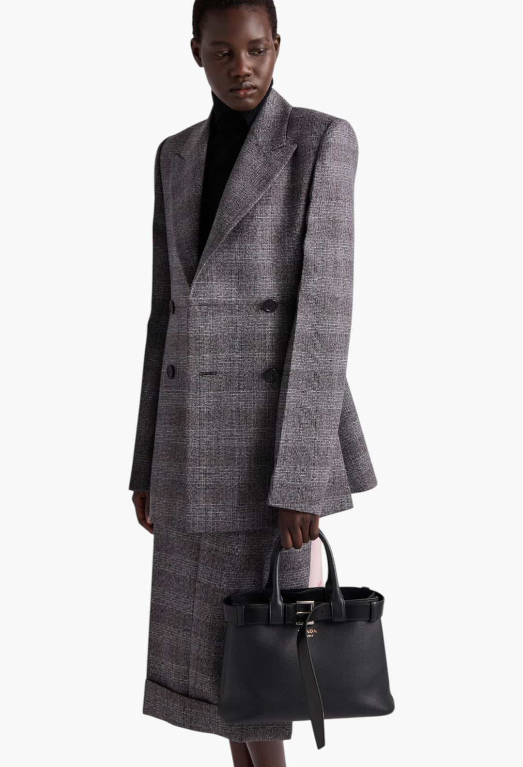 Black - Prada Buckle Small Leather Handbag With Belt - GLAM MODA