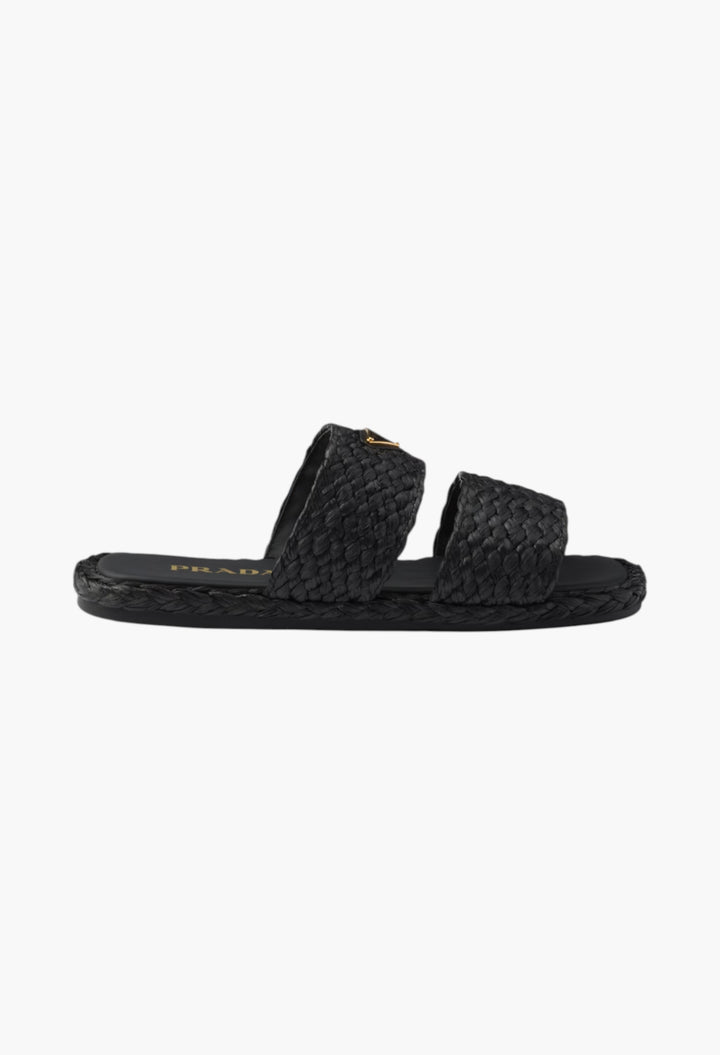 Black - Raffia Slides - GLAM MODA