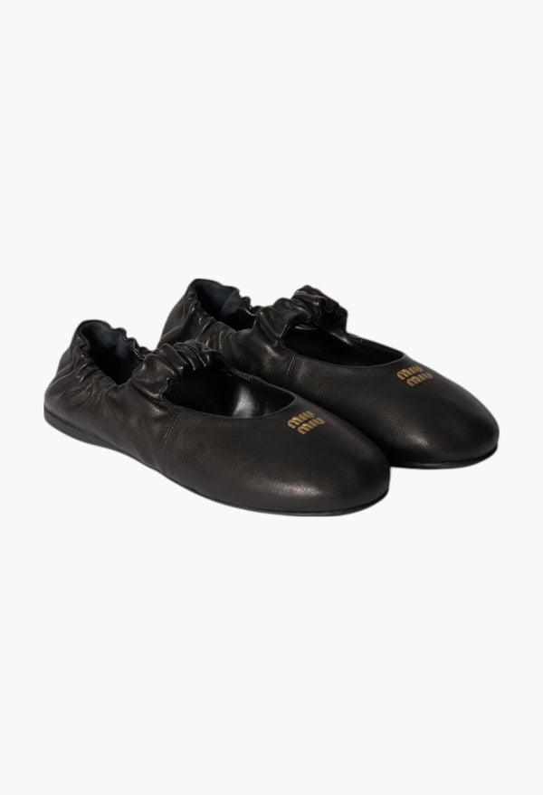 Black - Ruches Nappa Leather Ballerinas