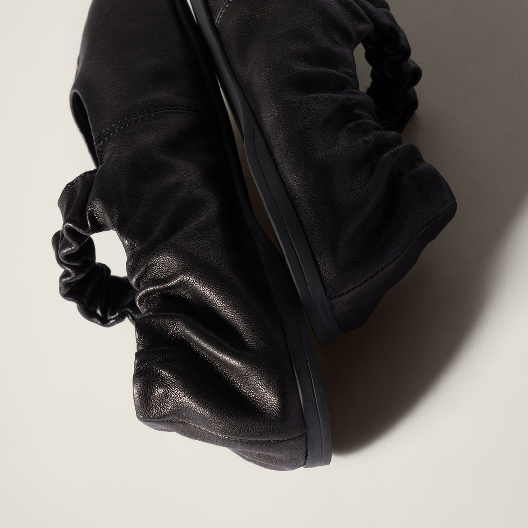 Black - Ruches Nappa Leather Ballerinas - GLAM MODA